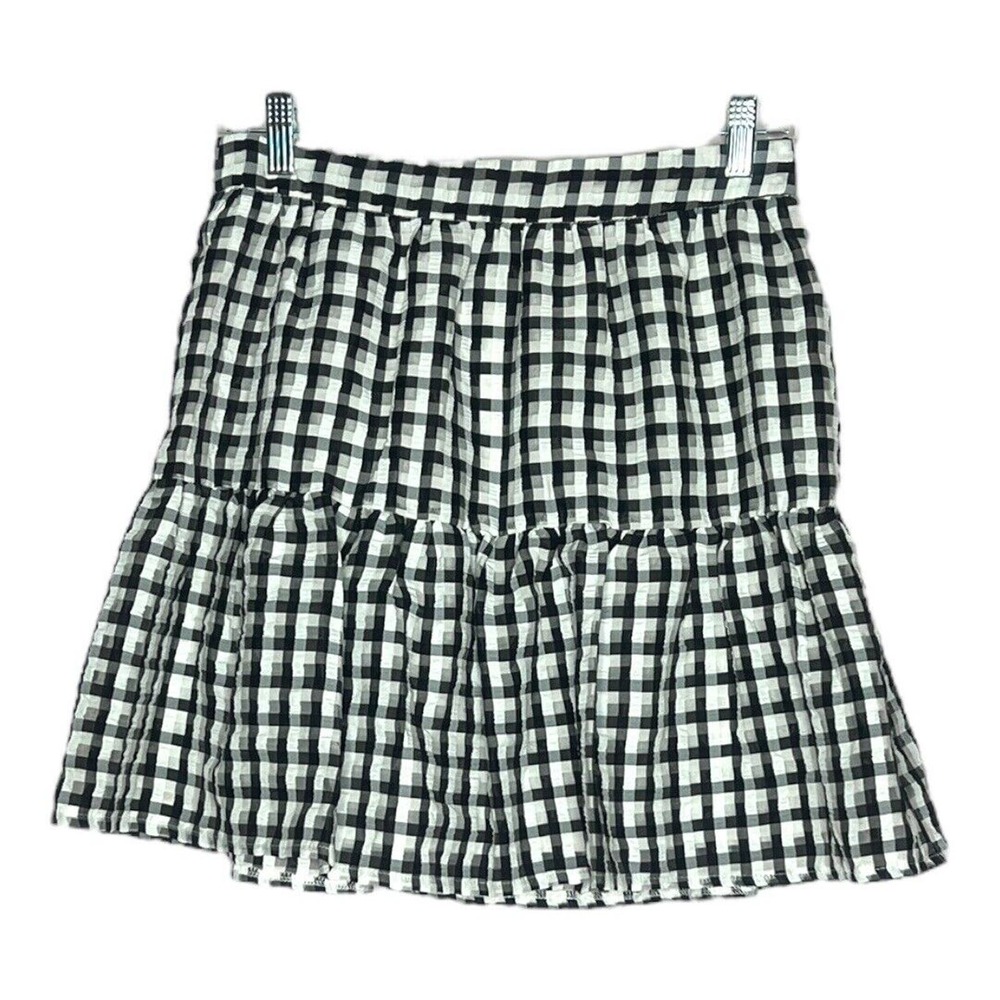 Topshop Skirt Women 6 Black White Gingham Checkerboard Print Ruffle Flounce Mini